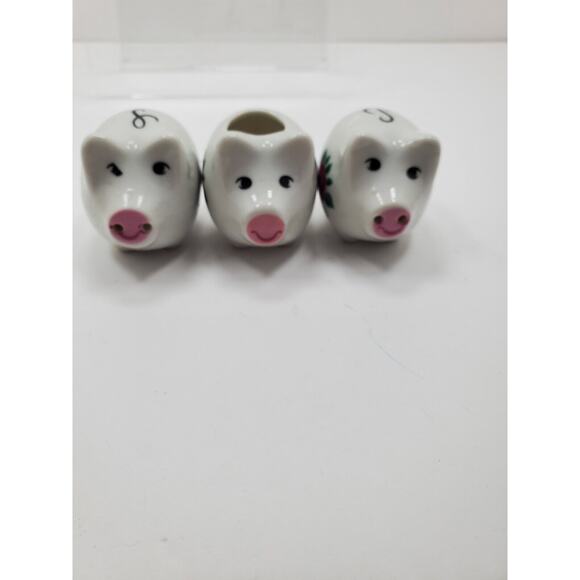 Unknown Other - Vintage Cute Ceramic Pig Salt & Pepper Shaker 3-Piece Set w/ Toothpick Holder